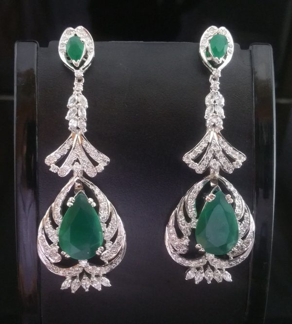 Big Water Drop Green Crystal Stone Long Earrings