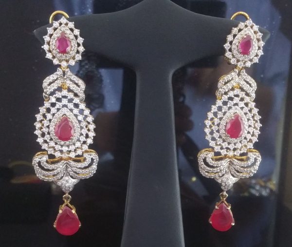 Pigeon Blood Ruby And Diamond Earrings - Long Red Diamond Earrings